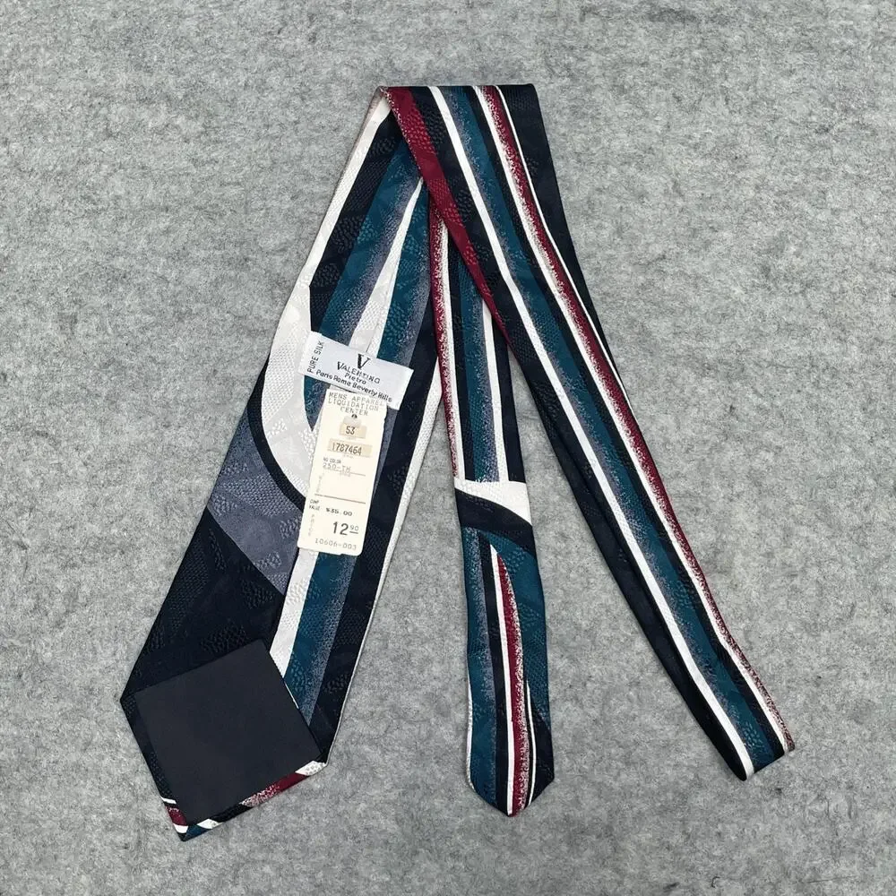 New Vtg Valentino Pietro Men Silk Tie Blue Beige Abstract Geometric Italy 58”x4”